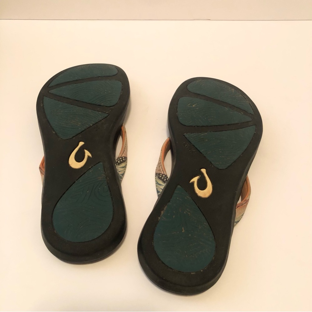 Olukai Ho’opio Floral Coral Teal Black Flip Flop Thong Sandals Hoopio Hawaiian - Picture 5 of 5
